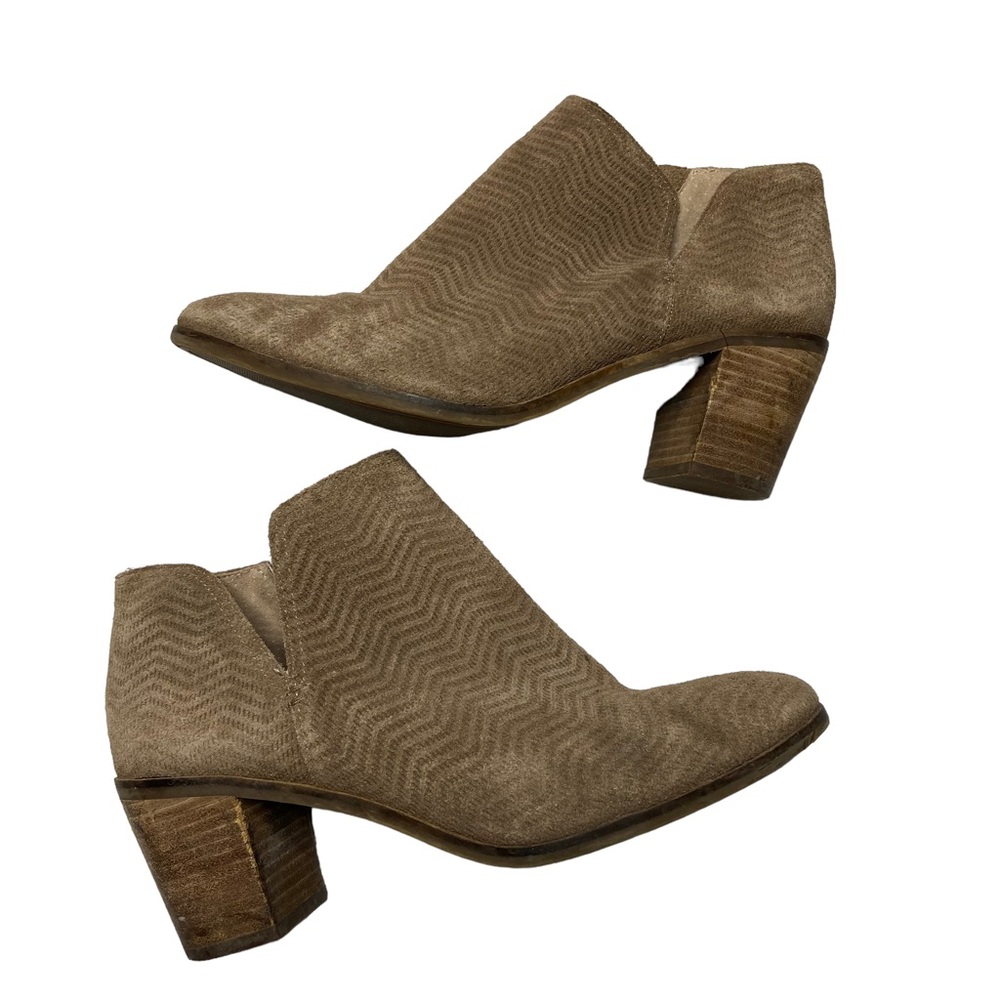 LUCKY BRAND Leather Ankle Boots Pickla Suede Chevron Texture Taupe Womens 9M